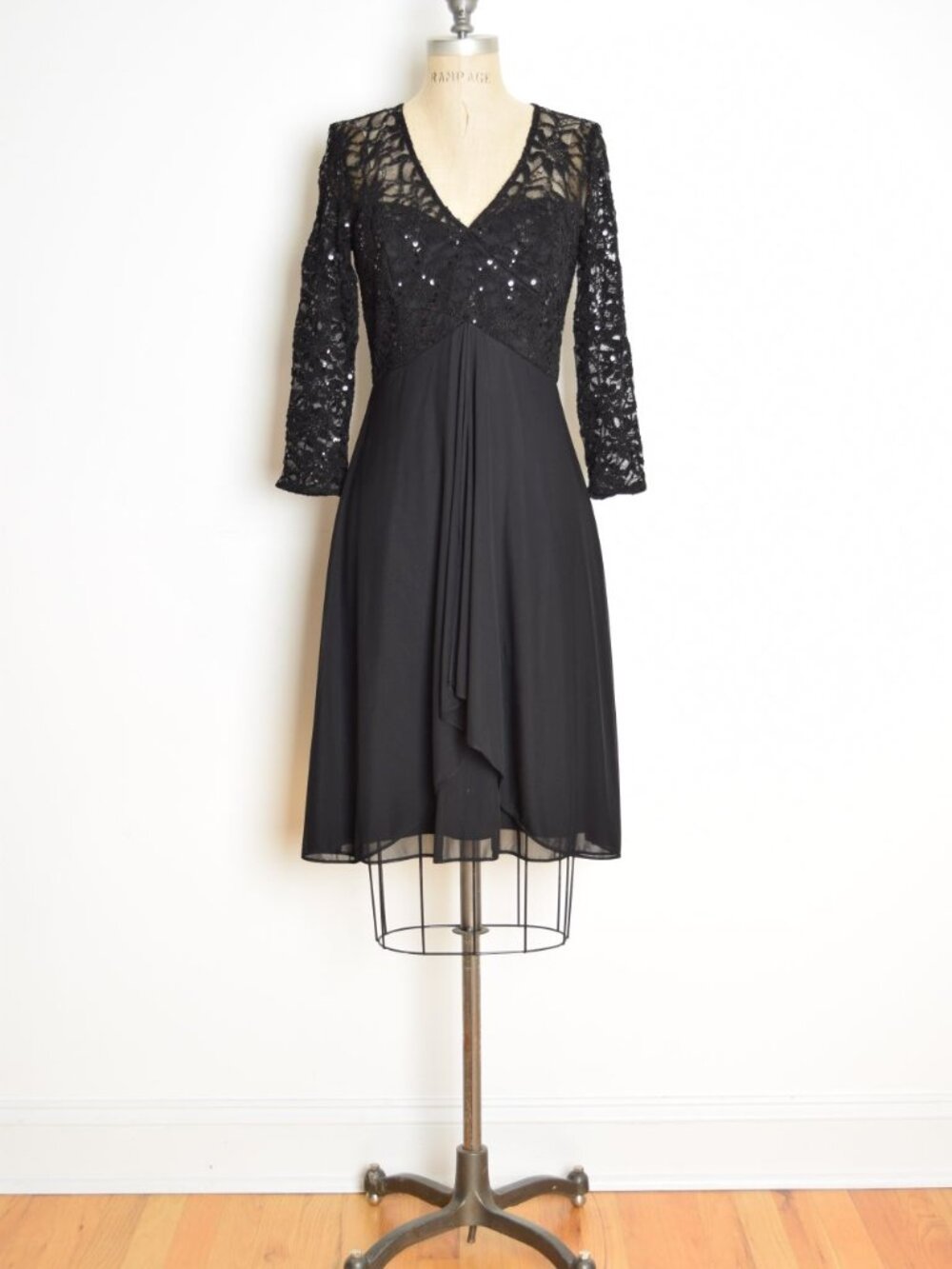 vintage Y2K party dress black lace whimsigoth sequin hankie draped cocktail S